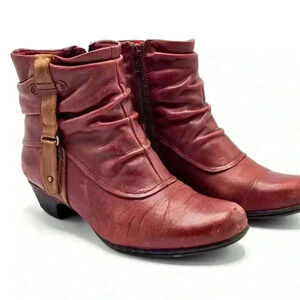 Cobb Hill Red Leather Ruched Ankle Boots, size 6